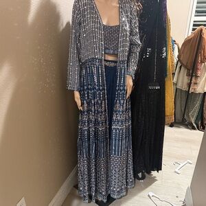 Blue and White Patterned Two-Piece Outfit Indian Pakistani afgani outfit